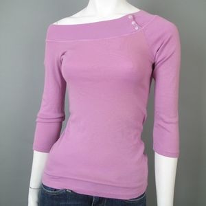 Splendid Jersey Button 3/4 Sleeve Boat Neck Top